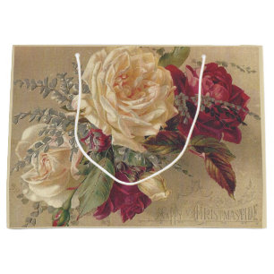 Sacola Para Presentes Grande Rosas de Natal Vitorianas