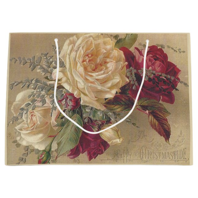 Sacola Para Presentes Grande Rosas de Natal Vitorianas (Frente)