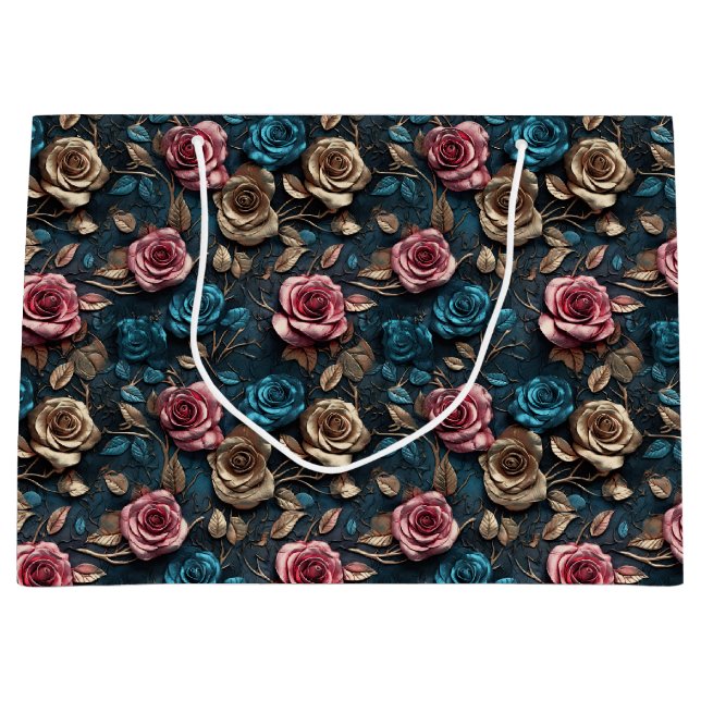 Sacola Para Presentes Grande Rosas Dourados, cor-de-rosa bonito (Frente)