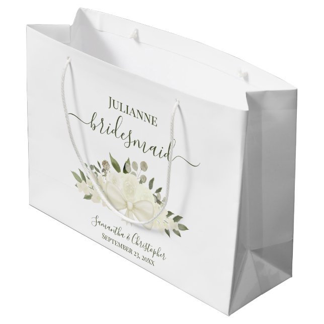 Sacola Para Presentes Grande Rosas e Flores Boho Brancas para Damas de Honra (Verso inclinado)