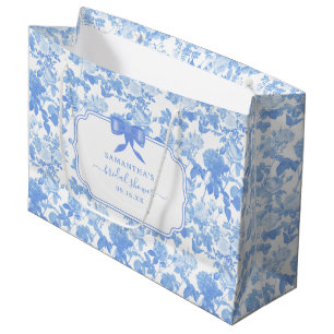 Sacola Para Presentes Grande Rosas Florais Brancas Azuis Chinoiserie Noiva Banh
