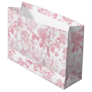 Sacola Para Presentes Grande Rosas Florais Brancos Rosa Padrão Chinoiserie
