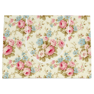 Sacola Para Presentes Grande Rosas Românticos de Inglês Rosa em Amarelo Pálido