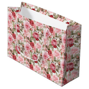 Sacola Para Presentes Grande Rosas Rosa com Saco do Presente