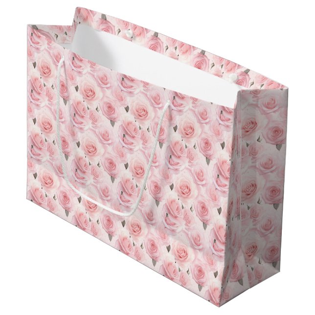 Sacola Para Presentes Grande Rosas Rosa com Saco do Presente (Frente inclinada)