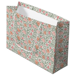 Sacola Para Presentes Grande Rosas Rosa e Bege Vintage Perfeitas