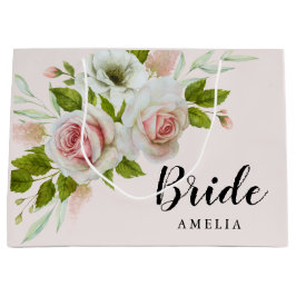 Sacola Para Presentes Grande Rosas Rosa Românticas Nozes Aquarela Noiva Floral