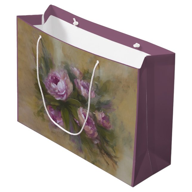 Sacola Para Presentes Grande Rosas Rosa / Roxo Grandes (Frente inclinada)