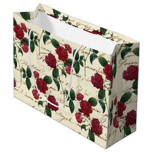 Sacola Para Presentes Grande Rosas vermelhas e manuscrito clássico