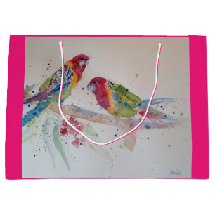 Sacola Para Presentes Grande Rosella Parrot Bird Watercolor Art Gift Bag