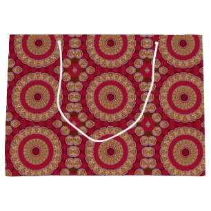 Sacola Para Presentes Grande Rosetas Amarelas Douradas Vermelhas Mandala