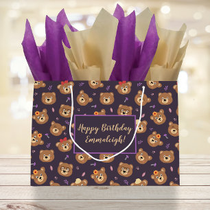 Sacola Para Presentes Grande Rosto de Teddy Bonito Púrpura Personalizada