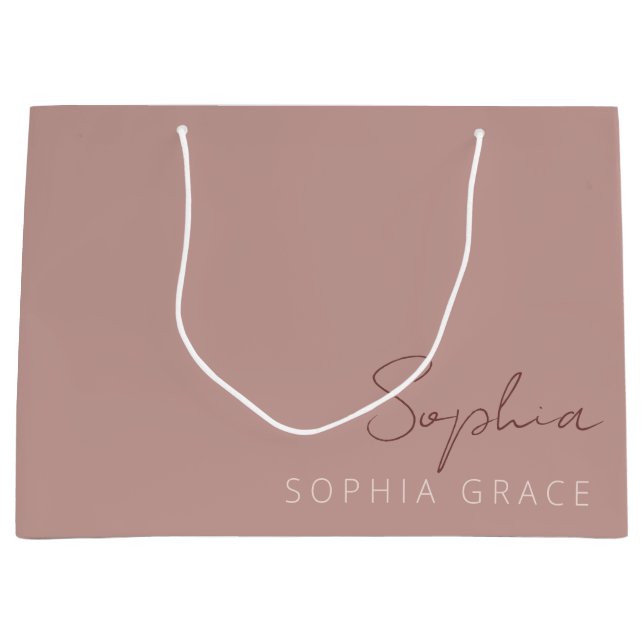 Sacola Para Presentes Grande Rote Rosado Personalizado Moderno Script Manuscrit (Frente)