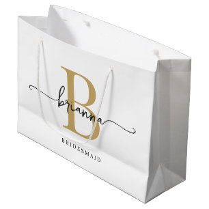 Sacola Para Presentes Grande Roteiro de Girly do Monograma Dourado Branco Mínim