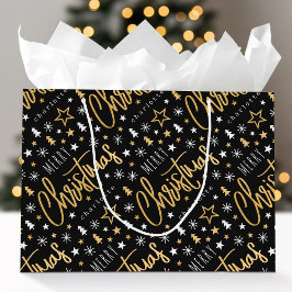 Sacola Para Presentes Grande Roteiro de Natal Nome Personalizado Preto Dourado 