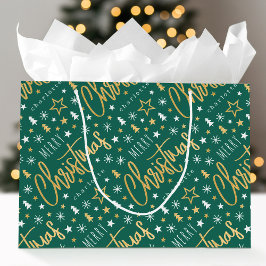 Sacola Para Presentes Grande Roteiro de Natal Nome Personalizado Verde Dourado 