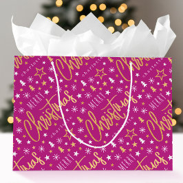 Sacola Para Presentes Grande Roteiro de Natal Personalizado Nome Rosa Dourado F