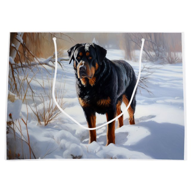 Sacola Para Presentes Grande Rottweiler Deixe Nevar Natal (Frente)