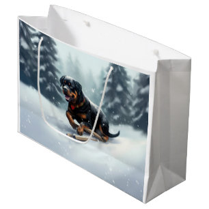 Sacola Para Presentes Grande Rottweiler Natal neve inverno Almofada de Arremess