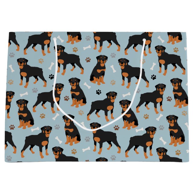 Sacola Para Presentes Grande Rottweiler Ossos e Patas Cães (Frente)