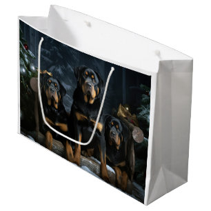 Sacola Para Presentes Grande Rottweiler Snowy Sleigh Decência de Natal