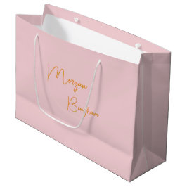 Sacola Para Presentes Grande Rótulo monograma minimalista rosa
