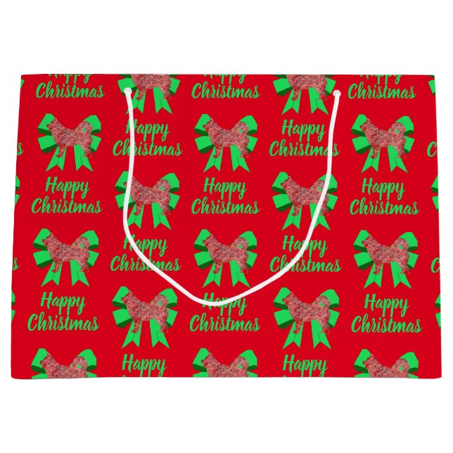 Sacola Para Presentes Grande Rouco Siberian Christmas Dog & Green Arco (Frente)