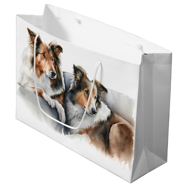 Sacola Para Presentes Grande Rough Collies (Frente inclinada)