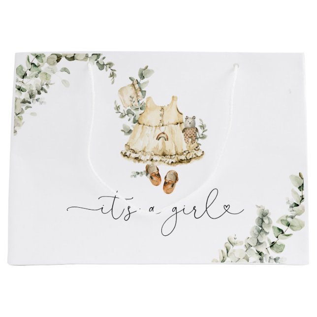 Sacola Para Presentes Grande Roupas de berçário Eucalyptus boho É uma menina (Frente)