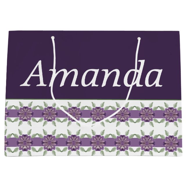 Sacola Para Presentes Grande Roxo com Padrão Floral (Frente)