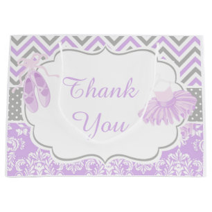 Sacola Para Presentes Grande Roxo e Cinza Chevron Ballerina Obrigado