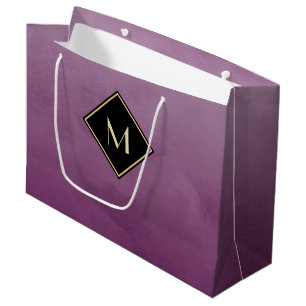 Sacola Para Presentes Grande Roxo escovado elegante com monograma Dourado