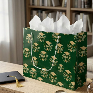 Sacola Para Presentes Grande Roxo Esmeralda e Dourado Eu consegui Graduação