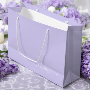 Sacola Para Presentes Grande Roxo Lavanda Moderno Nome Monograma Script Feminin
