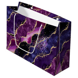Sacola Para Presentes Grande Roxo Luxuoso Ágata com Brilho Dourado