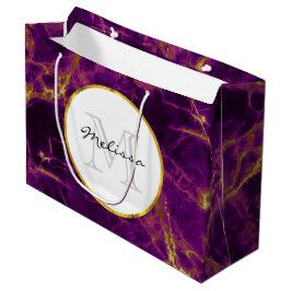 Sacola Para Presentes Grande Roxo Moderno e Dourado Abstrato Marble