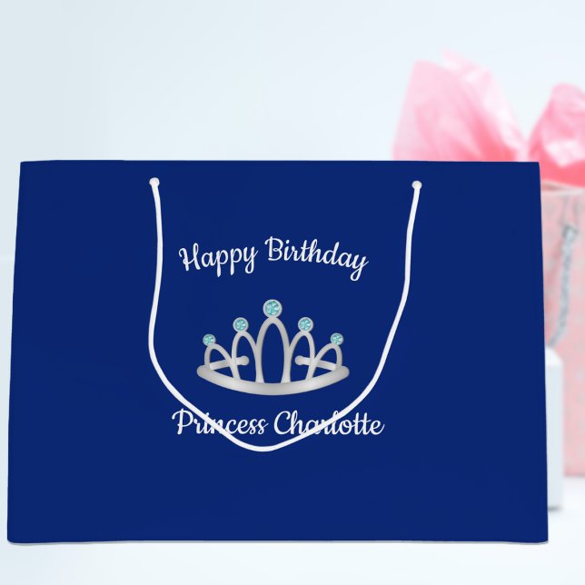 Sacola Para Presentes Grande Royal Blue Princess Tiara Birthday - Grande Saco d (Criador carregado)