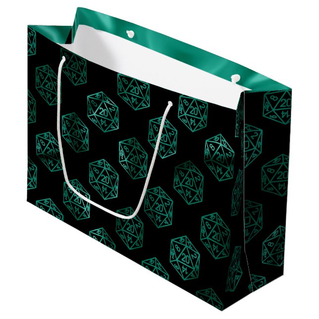 Sacola Para Presentes Grande RPG Dice | Emerald Fantasy Tabletop Retro Gamer (Frente inclinada)