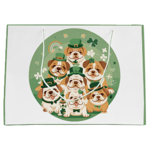 Sacola Para Presentes Grande Rua, Bulldog Inglês do Dia de Patrick