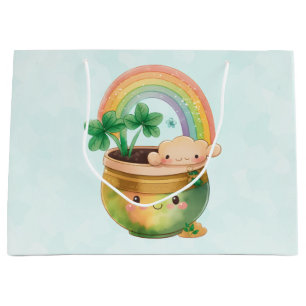 Sacola Para Presentes Grande Rua... o dia do Patrick Whimsical Rainbow & Clover