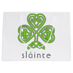Sacola Para Presentes Grande Rua Verde de Shamrock Celta Slainte. Dia de Patric