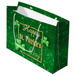Sacola Para Presentes Grande Ruas, Shamrock Dourado no Dia de Patrick