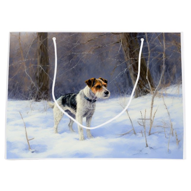 Sacola Para Presentes Grande Russell Terrier Deixe Nevar Natal (Frente)