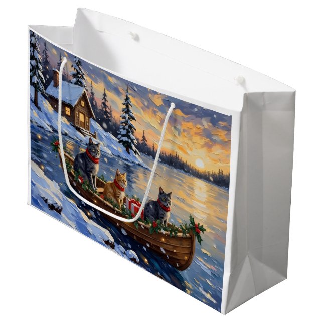 Sacola Para Presentes Grande Russian Blue Cat Christmas Boat Holiday (Frente inclinada)