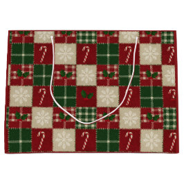 Sacola Para Presentes Grande Rustic Christmas Quilt Plaid