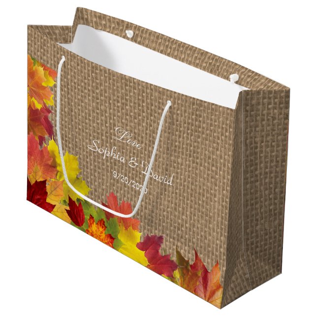 Sacola Para Presentes Grande Rustic Fall Deixa Casamento Burlap (Frente inclinada)