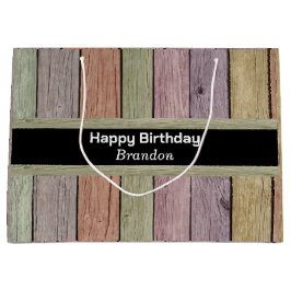 Sacola Para Presentes Grande Rustic Pastel Wood Plank Feliz Aniversário
