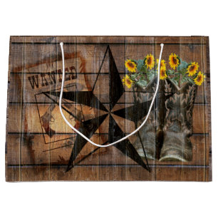 Sacola Para Presentes Grande Rustic Texas Star Western Pistola Boots