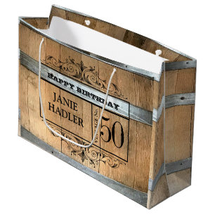 Sacola Para Presentes Grande Rustic Whiskey Barrel 50º Aniversário