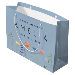 Sacola Para Presentes Grande Rustic Wildflower Happy Birthday Name